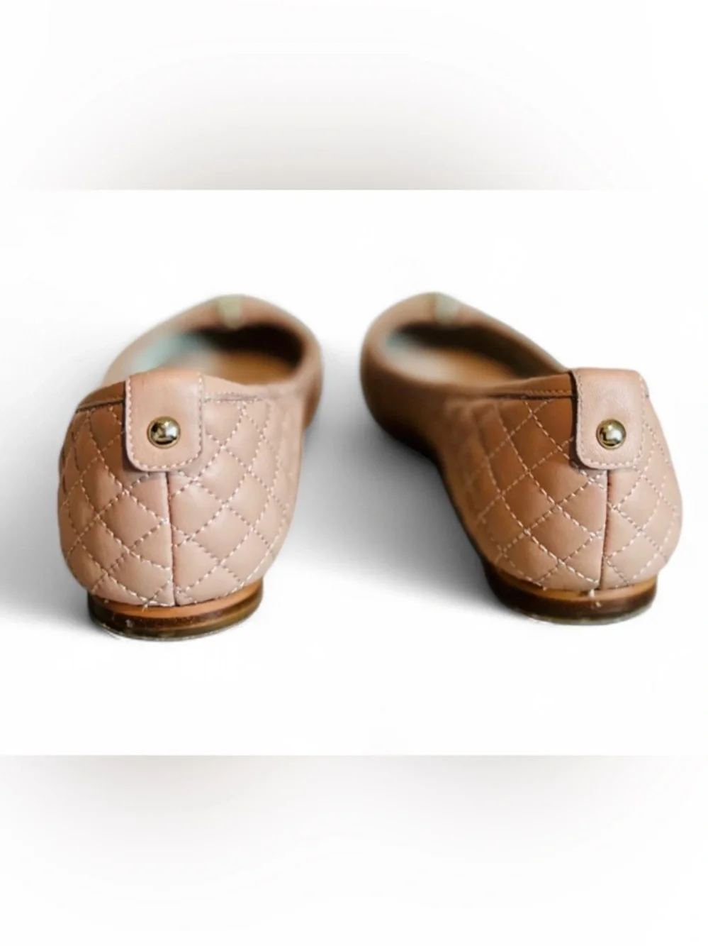Vince Camuto Minndy Blush Quilted Leather Ballet Flats with Gold Zipper 10